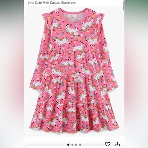 🔥Pink Unicorn Print Kids Casual Dress🔥